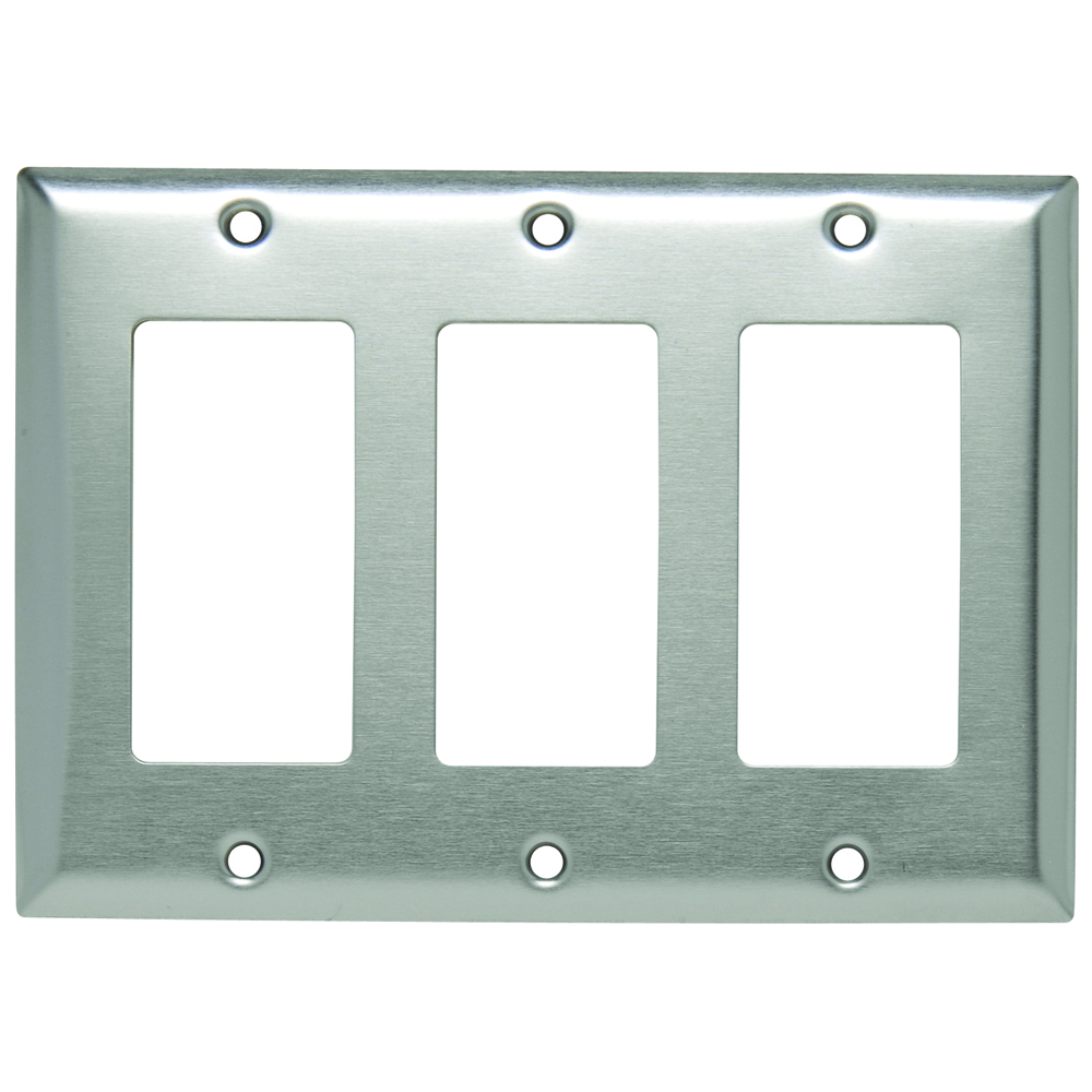 SS263 3-Gang 302/304 Stainless Steel Wall Plate, 3 Decorator Openings
