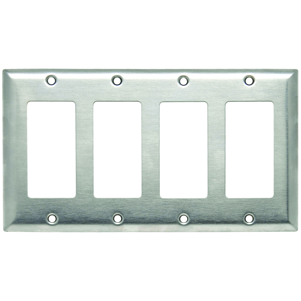 SS264 4-Gang 302/304 Stainless Steel Wall Plate, 4 Decorator Openings