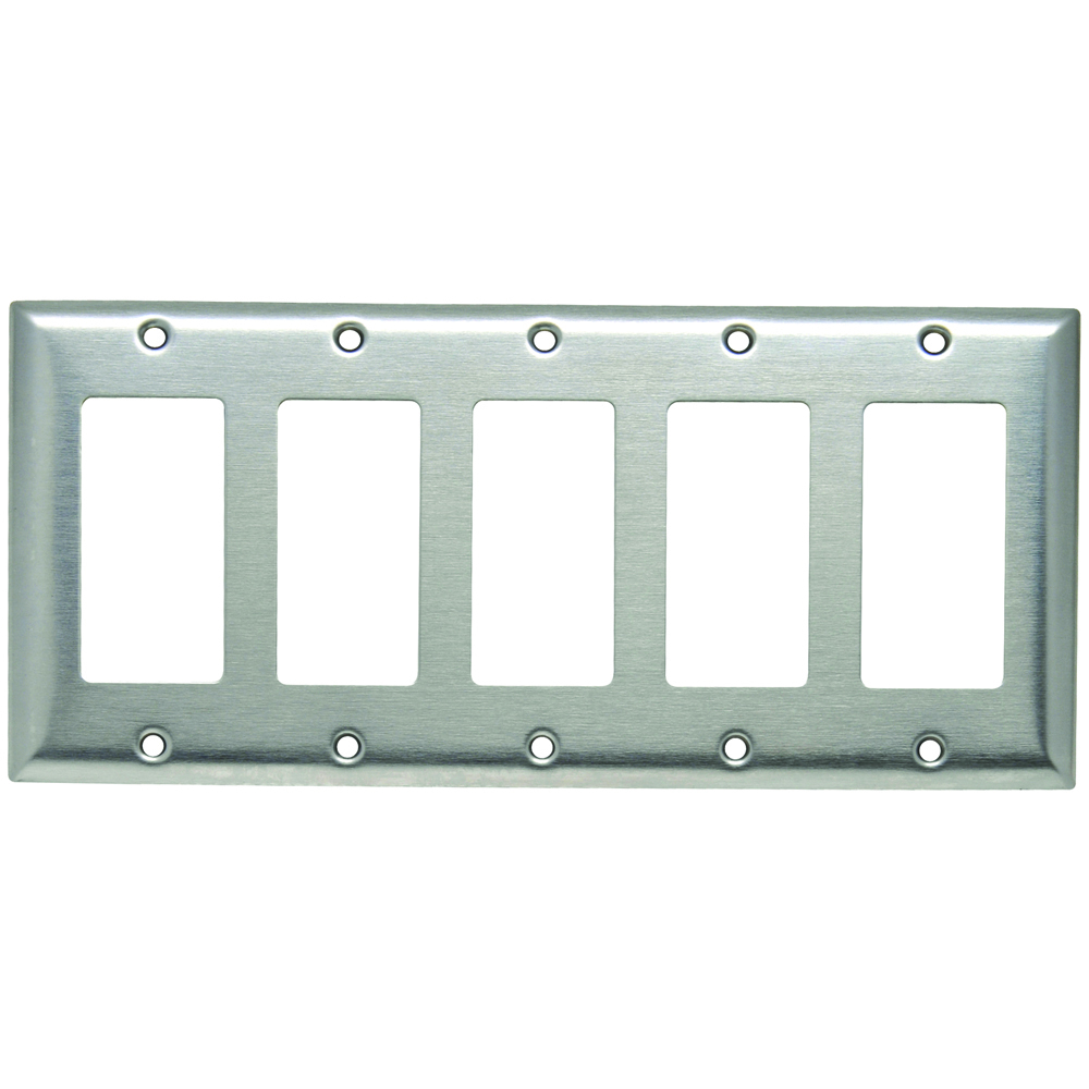SS265 5-Gang 302/304 Stainless Steel Wall Plate, 5 Decorator Openings