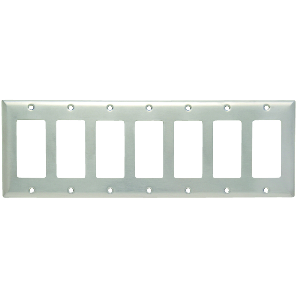 SS267 7-Gang 302/304 Stainless Steel Wall Plate, Decorator Openings