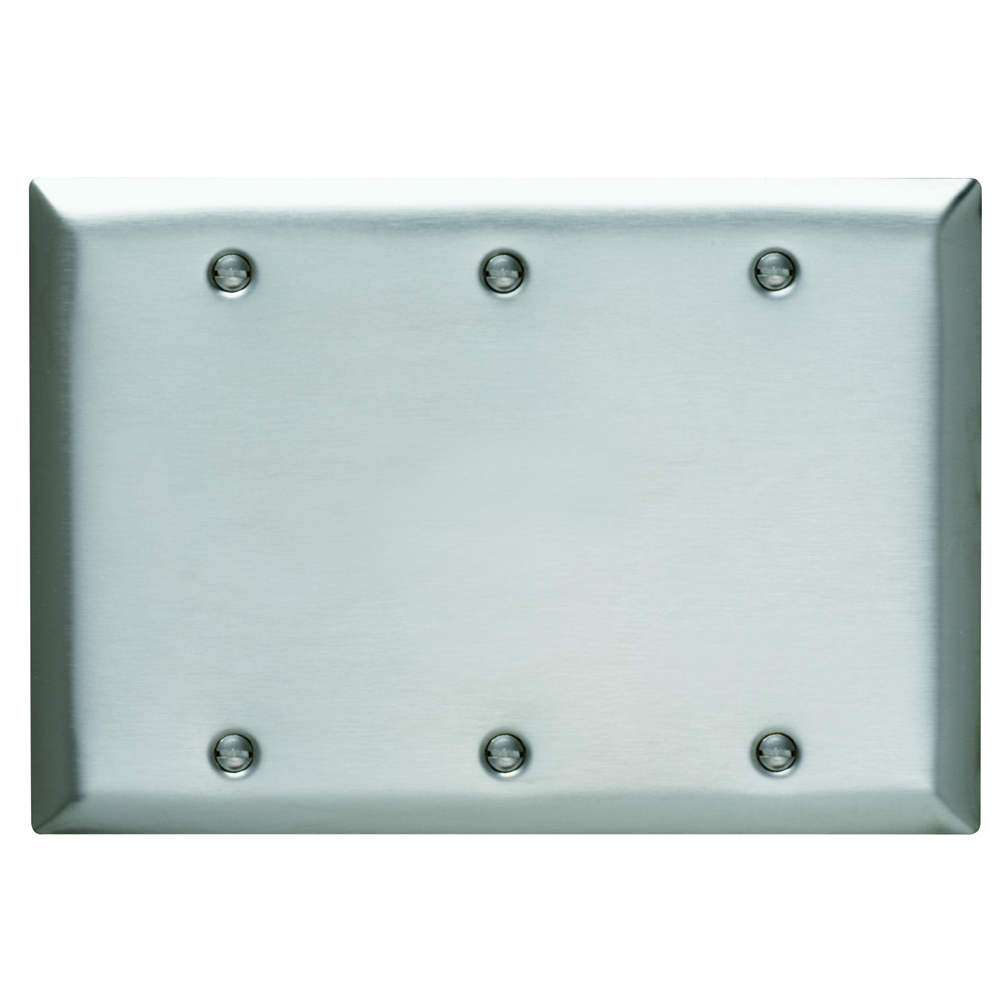 SS33 3-Gang 302/304 Stainless Steel Wall Plate, Blank, Box Mounted