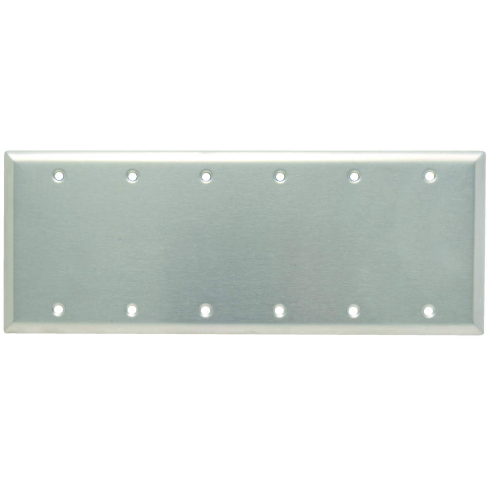 SS63 6-Gang 302/304 Stainless Steel Wall Plate, Blank, Box Mounted
