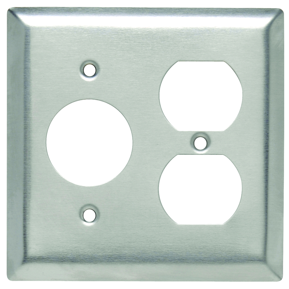 SS78 2-Gang 302/304 Stainless Steel Wall Plate, 1 Single Receptacle, 1 Duplex Receptacle