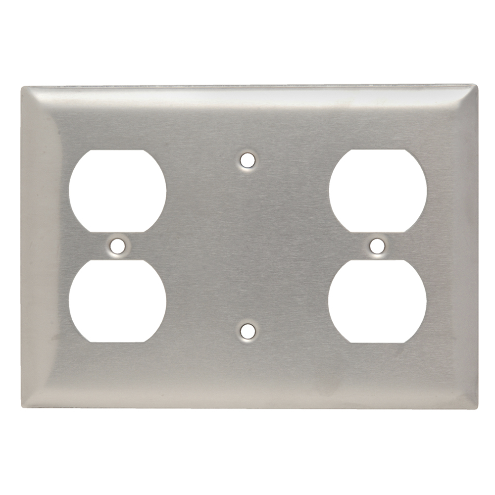 SS8148 3-Gang 302/304 Stainless Steel Wall Plate, 1 Duplex Receptacle, 1 Blank, 1 Duplex Receptacle