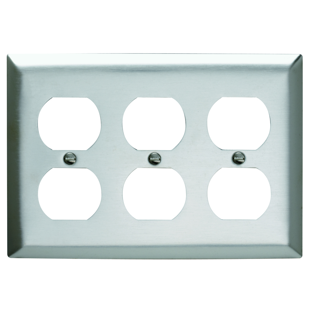 SS83 3-Gang 302/304 Stainless Steel Wall Plate, Duplex Receptacle Openings