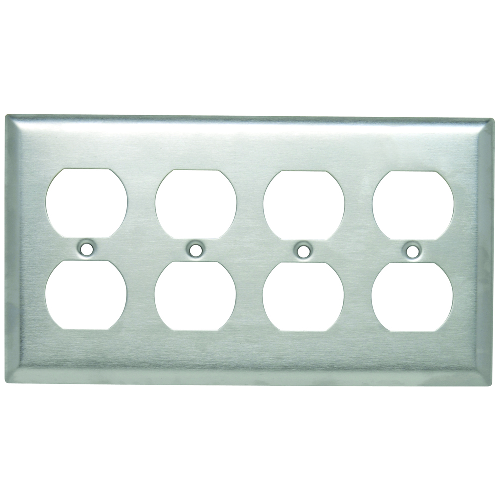 SS84 4-Gang 302/304 Stainless Steel Wall Plate, Duplex Receptacle Openings
