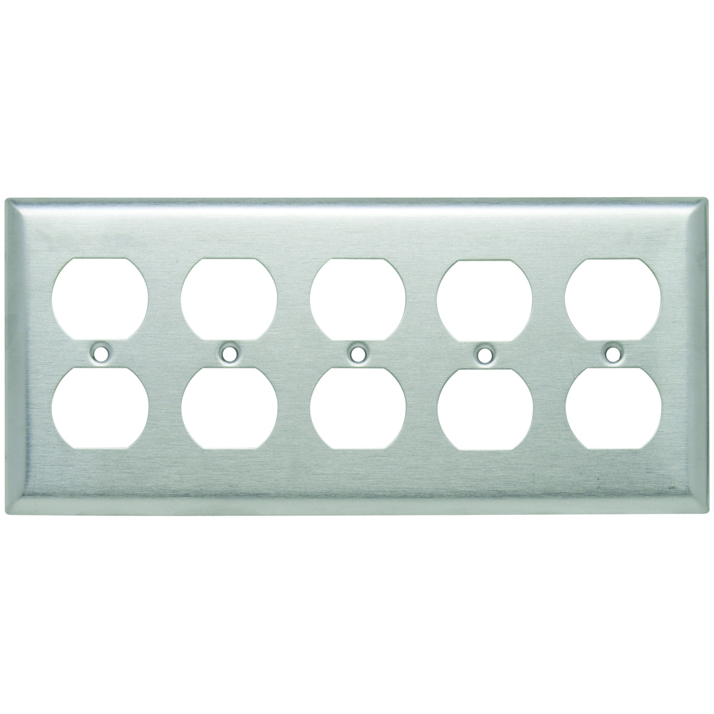 SS85 5-Gang 302/304 Stainless Steel Wall Plate, 5 Duplex Receptacle Openings