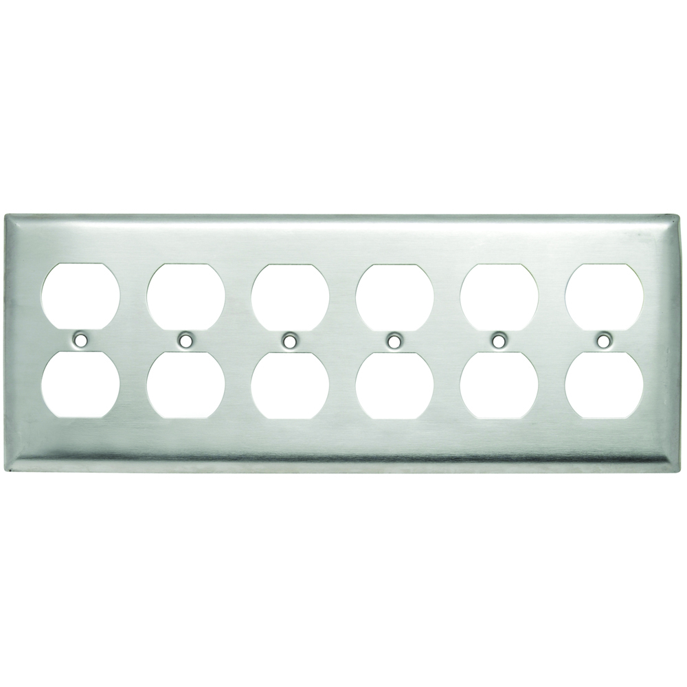 SS86 6-Gang 302/304 Stainless Steel Wall Plate, 6 Duplex Receptacle Openings