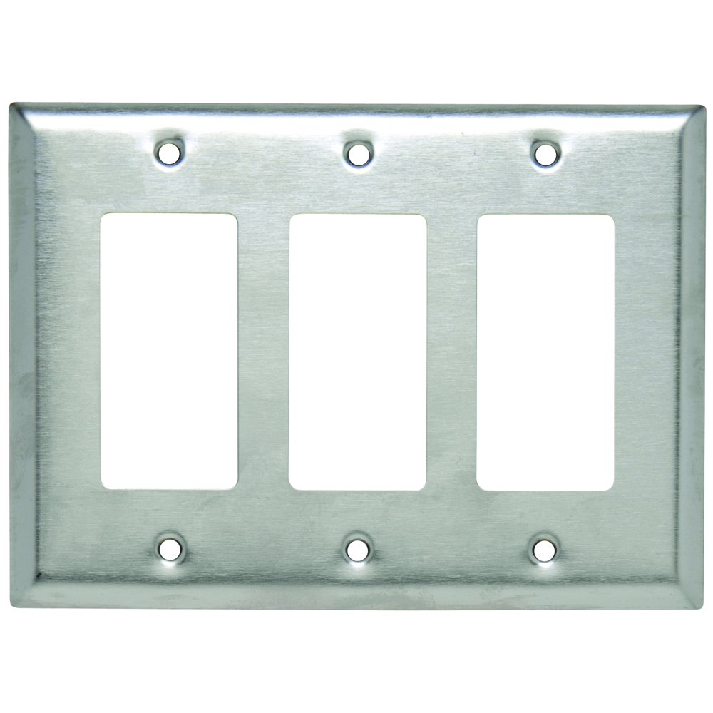 SSJ263 Junior Jumbo 3-Gang 302/304 Stainless Steel Wall Plate, Decorator Openings