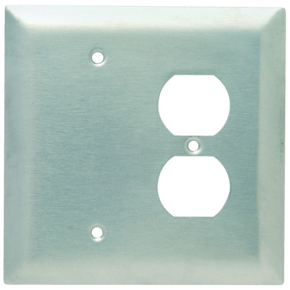 SSO138 Jumbo 2-Gang 302/304 Stainless Steel Wall Plate, 1 Blank, 1 Duplex Receptacle Opening
