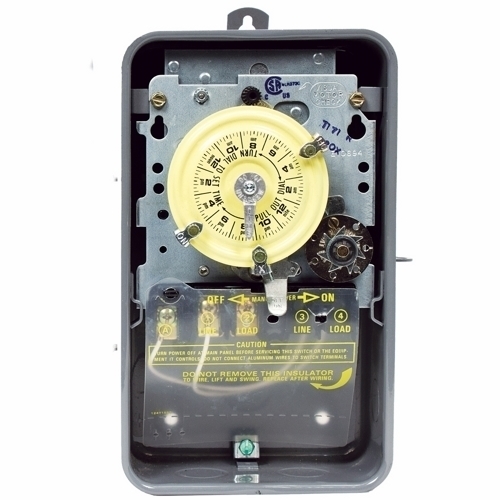 T173R T170 Mechanical Timer Switch, 24 hr Setting, 125 V AC, 5 hp, 2NO 2 Form A DPST Contact, 2 Poles