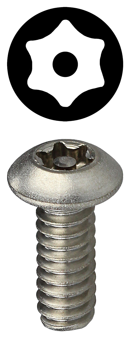 T63212TB Tamper Proof Machine Screw, #6-32, 1/2 in OAL, 18-8 Stainless Steel, Button Head, 6-Lobe Pin Drive