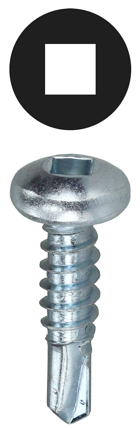 TEKDD1012 Self-Drilling Screw, #10, 1/2 in OAL, Pan Head, Square Drive, Steel, Zinc Plated