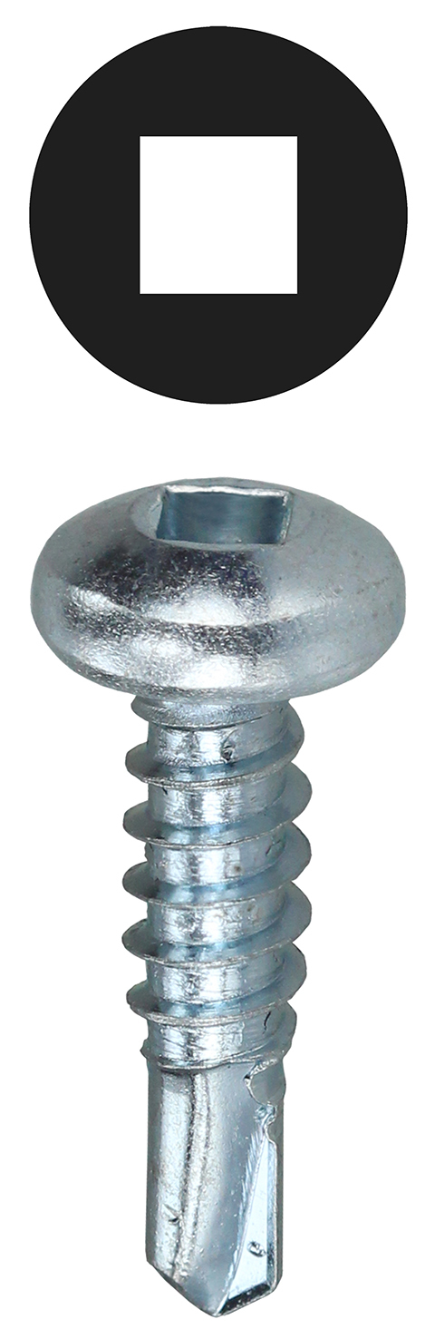TEKDDT1034 Self Drilling Screw, #10, 3/4 in OAL, Pan Head, Square Drive, Steel, Zinc Plated, Self-Piercing Point