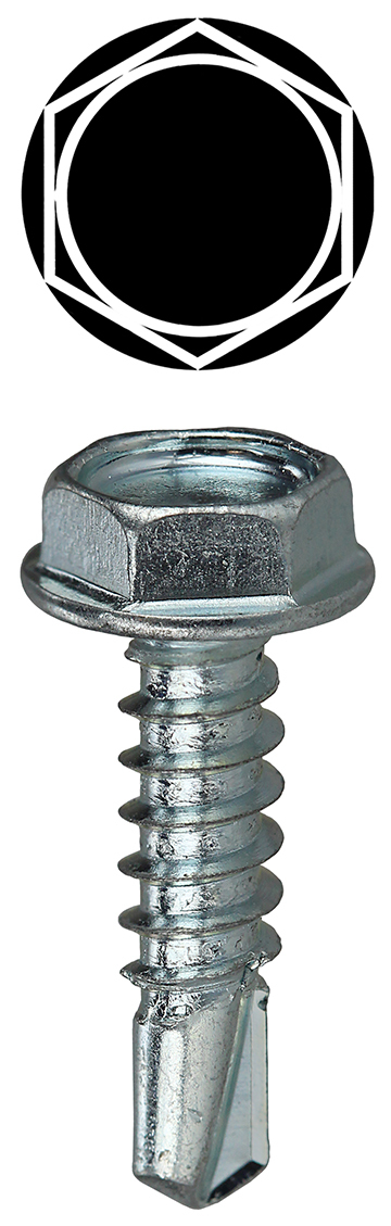 TEKHW14114 Self-Drilling Screw With Washer, #14, 1-1/4 in OAL, Hex Washer Head, Steel, Zinc Plated