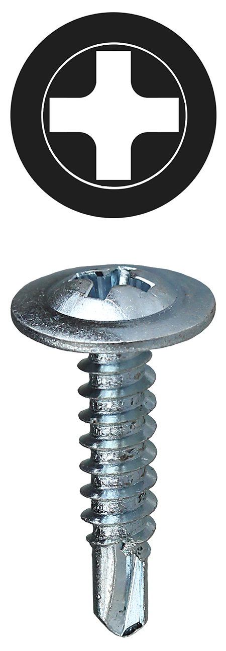 TEKW834 Self-Drilling Screw, #8, 3/4 in OAL, Wafer Head, Phillips Drive, Steel, Zinc Plated