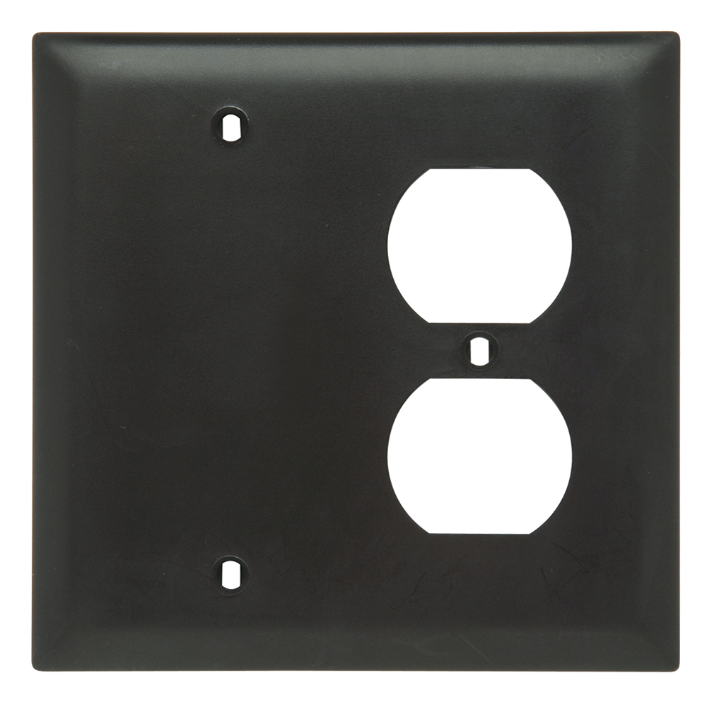 TP138BK TradeMaster 2-Gang Nylon Wall Plate, 1 Duplex Receptacle Opening, 1 Blank, Black