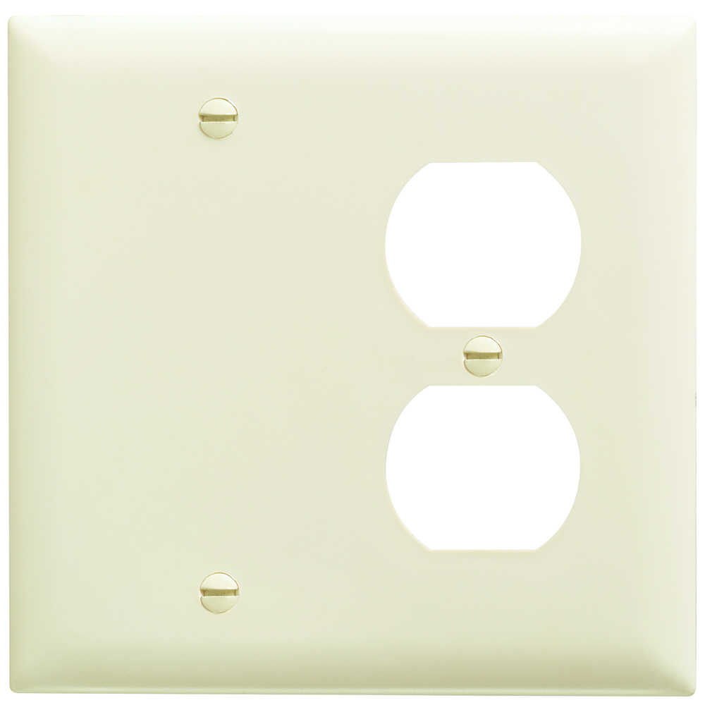 TP138LA TradeMaster 2-Gang Nylon Wall Plate, 1 Duplex Receptacle Opening, 1 Blank, Light Almond
