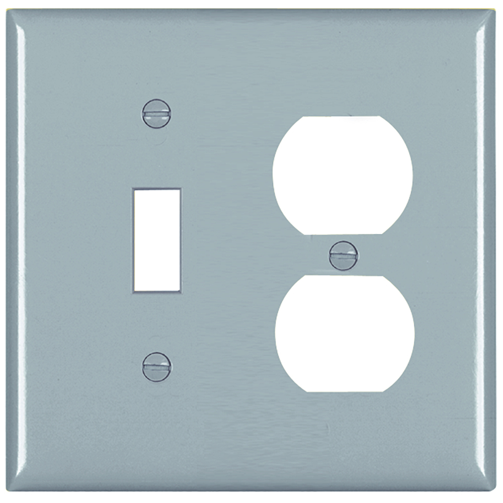 TP18GRY TradeMaster 2-Gang Nylon Wall Plate, 1 Toggle Switch Opening, 1 Duplex Receptacle Opening, Gray