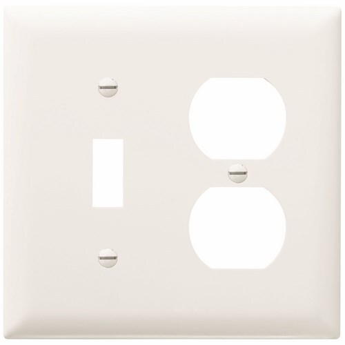 TP18W TradeMaster 2-Gang Nylon Wall Plate, 1 Toggle Switch Opening, 1 Duplex Receptacle Opening, White
