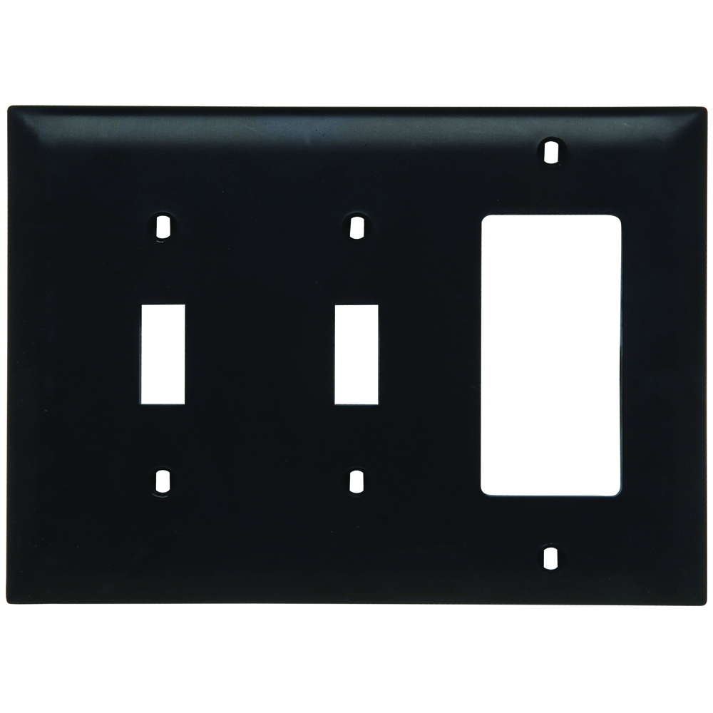 TP226BK Combination Openings, 2 Toggle Switch and 1 Decorator, Three Gang, Black