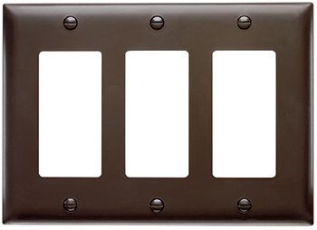 TP263 Wattstopper TradeMaster TP2 Standard Decorative Wall Plate, 3 Gangs, 6-9/16 in W x 4-11/16 in H, Thermoplastic, Brown