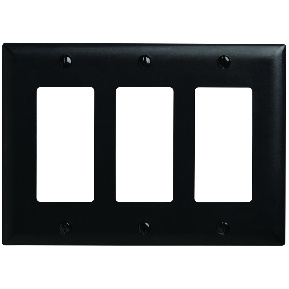TP263BK TradeMaster Standard Wall Plate, 3 Gangs, 6.563 in W x 5.5 in H, Nylon/Thermoplastic, Black