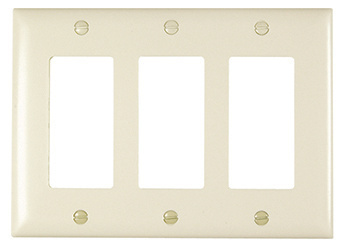 TP263I Wattstopper Trademaster Standard Unbreakable Decorator Wall Plate, 3 Gangs, 6-9/16 in W x 4-11/16 in H, Thermoplastic, Ivory