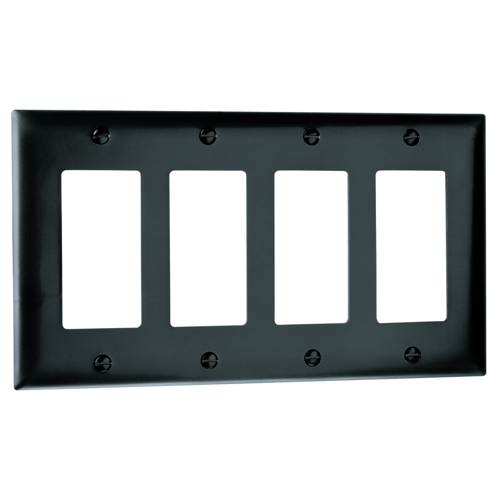 TP264BK TradeMaster Standard Wall Plate, 4 Gangs, 8-3/8 in W x 5-1/2 in H, Nylon/Thermoplastic, Black