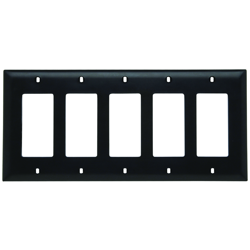TP265BK TradeMaster 5-Gang Nylon Wall Plate, 5 Decorator Openings, Black