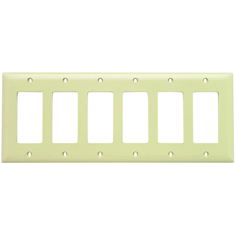 TP266I TradeMaster 6-Gang Nylon Wall Plate, 6 Decorator Openings, Ivory