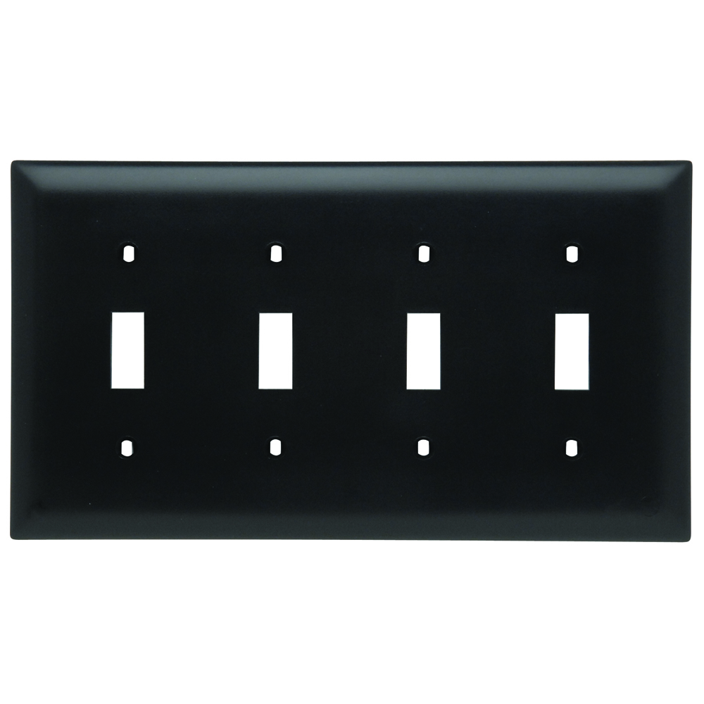 TP4BK TradeMaster 4-Gang Nylon Wall Plate, 4 Toggle Switch Openings, Black