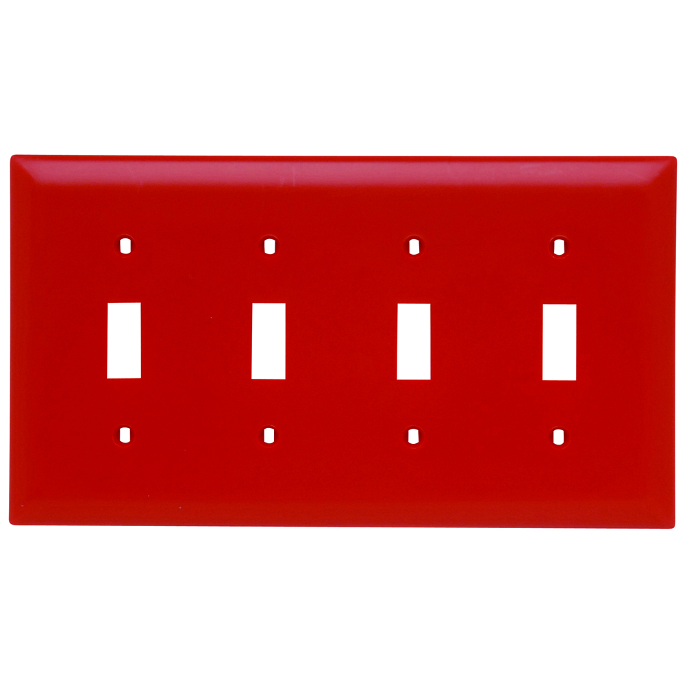 TP4RED TradeMaster 4-Gang Nylon Wall Plate, 4 Toggle Switch Openings, Red