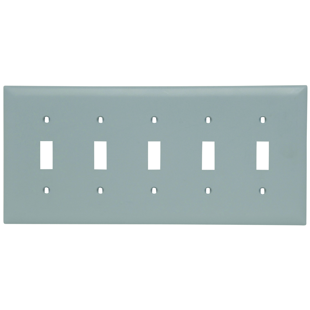 TP5GRY TradeMaster 5-Gang Nylon Wall Plate, 5 Toggle Switch Openings, Gray
