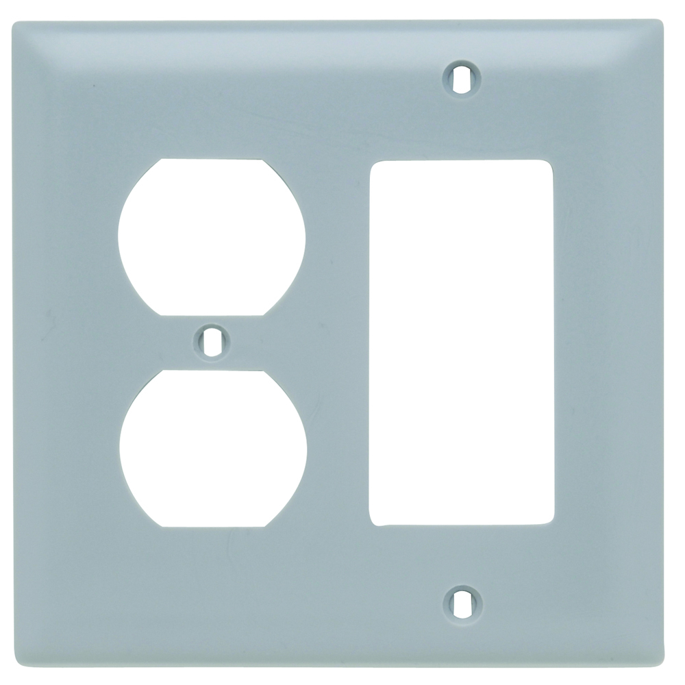 TP826GRY TradeMaster 2-Gang Nylon Wall Plate, 1 Duplex Receptacle Opening, 1 Decorator Opening, Gray