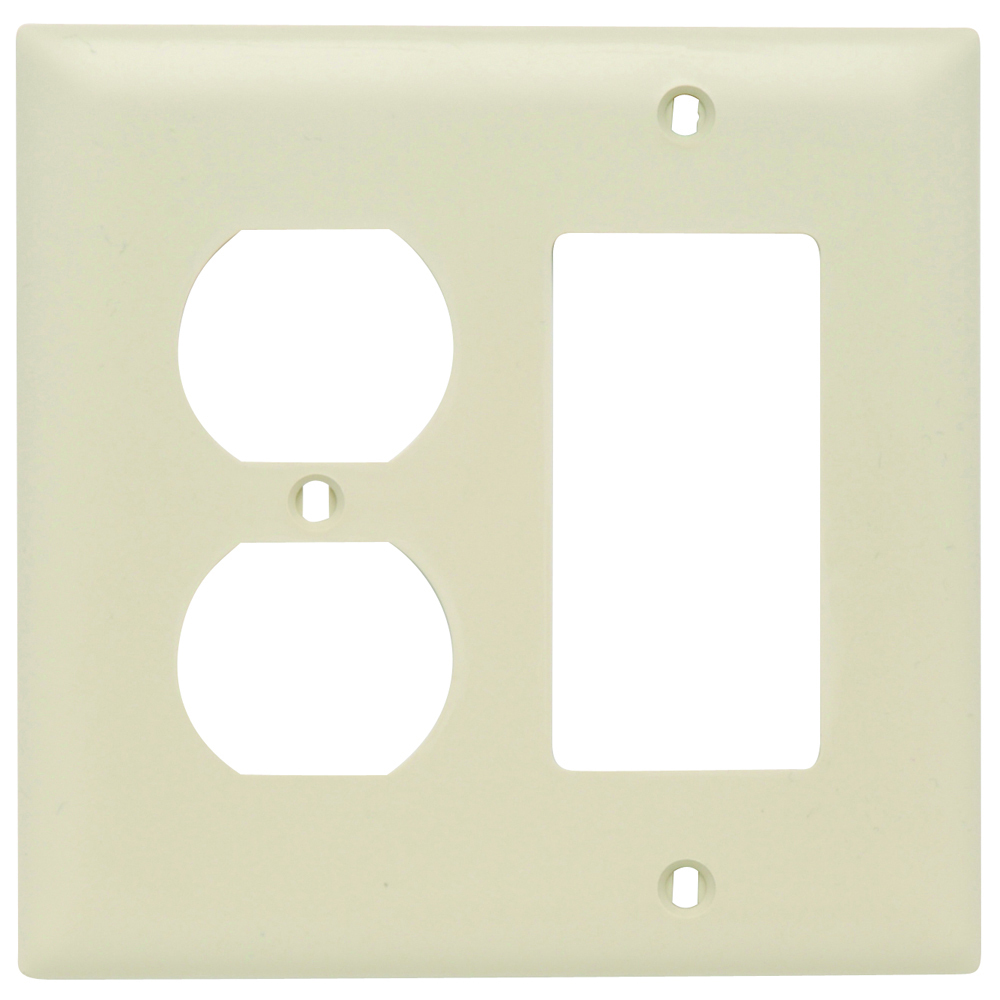 TP826I TradeMaster 2-Gang Nylon Wall Plate, 1 Duplex Receptacle Opening, 1 Decorator Opening, Ivory