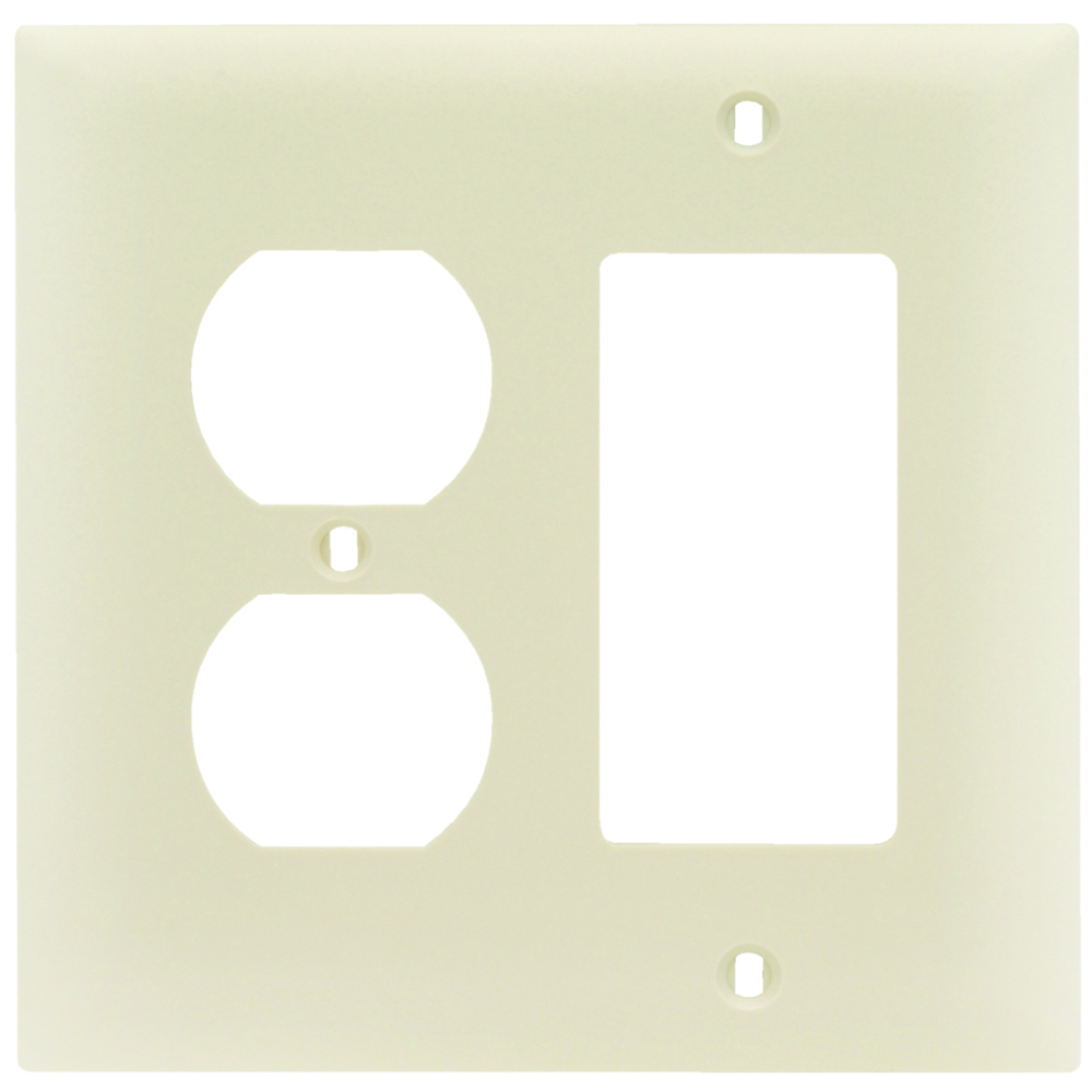 TP826LA TradeMaster 2-Gang Nylon Wall Plate, 1 Duplex Receptacle Opening, 1 Decorator Opening, Light Almond