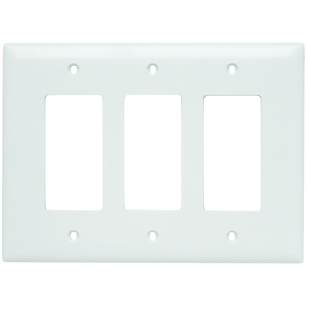 TPJ263W TradeMaster Junior Jumbo Standard Wall Plate, 3 Gangs, 6-15/16 in W x 6 in H, Nylon/Thermoplastic, White