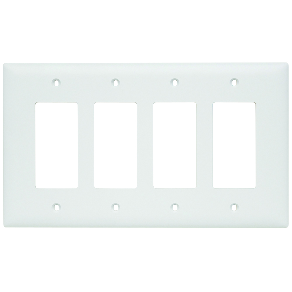 TPJ264W TradeMaster Junior Jumbo 4-Gang Nylon Wall Plate, 4 Decorator Openings, White