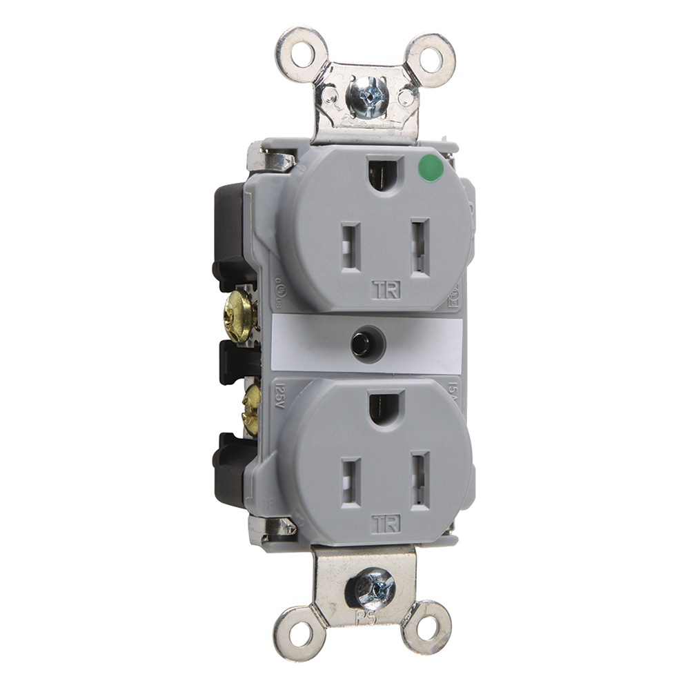 TR62HGRY  Receptacle, Smooth Face, Back and Side Wire, 15 Amp, 125V, Gray