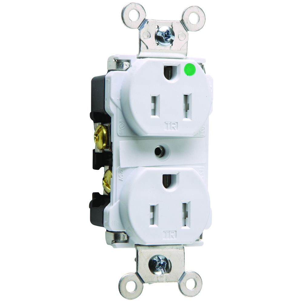 TR62HW  Receptacle, Smooth Face, Back and Side Wire, 15 Amp, 125V, White