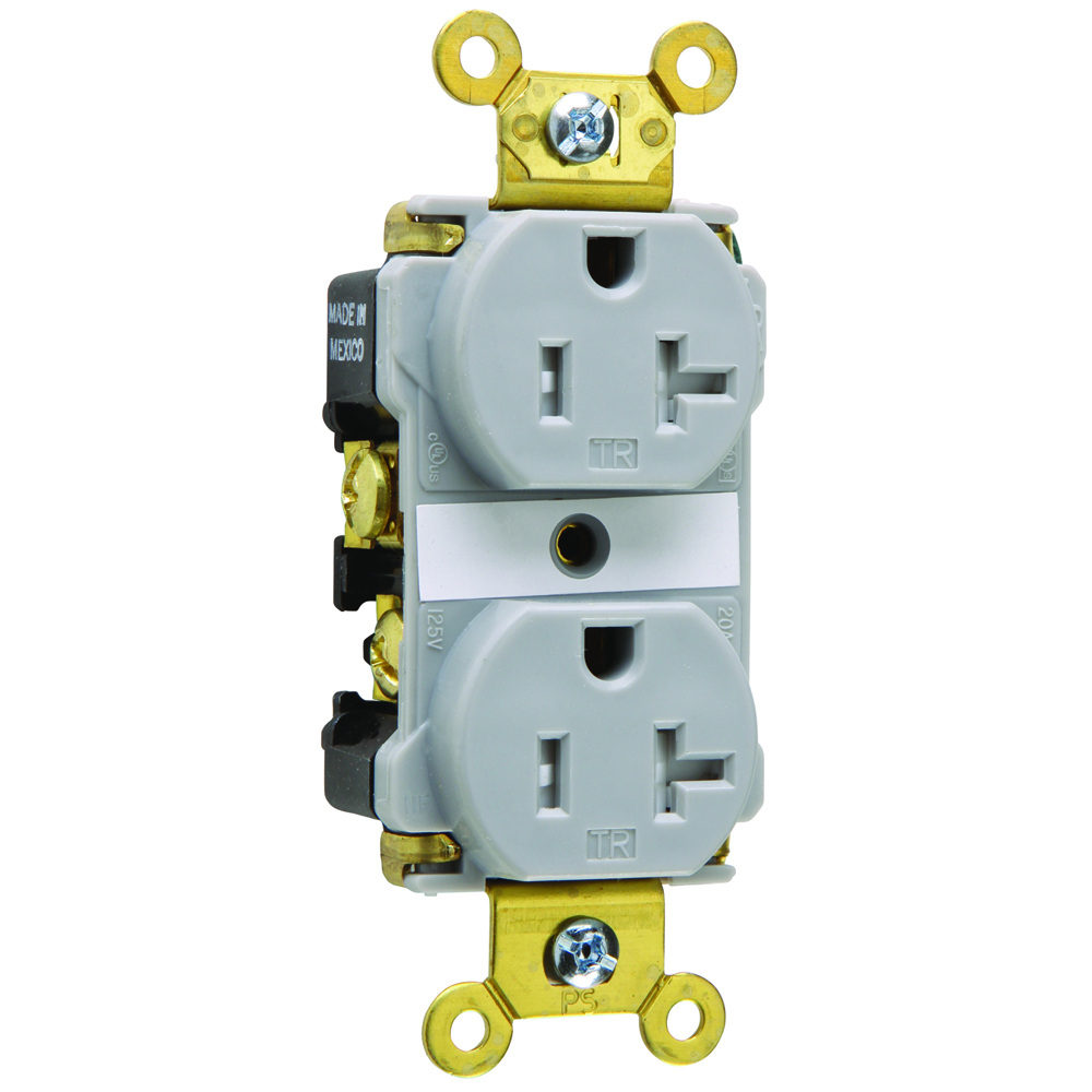 TR63GRY 20 Amp 125V Spec-Grade Duplex Receptacle, Back and Side Wire, Gray