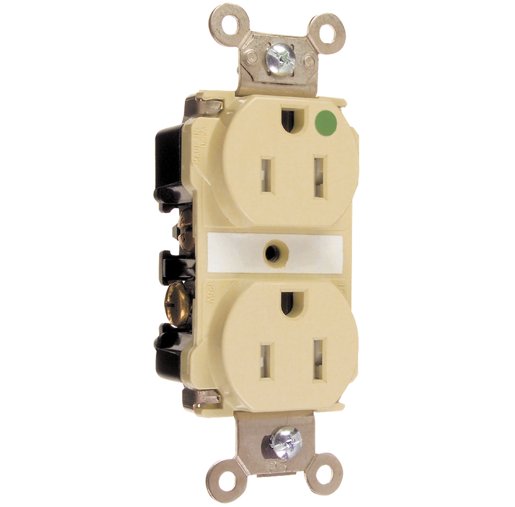 TR63HI 20 Amp 125V Hospital-Grade Duplex Receptacle, Back and Side Wire, Ivory