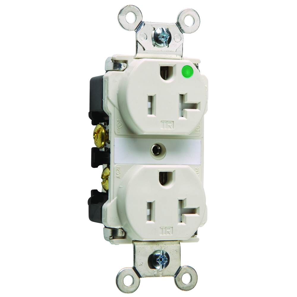 TR63HLA 20 Amp 125V Hospital-Grade Duplex Receptacle, Back and Side Wire, Ivory
