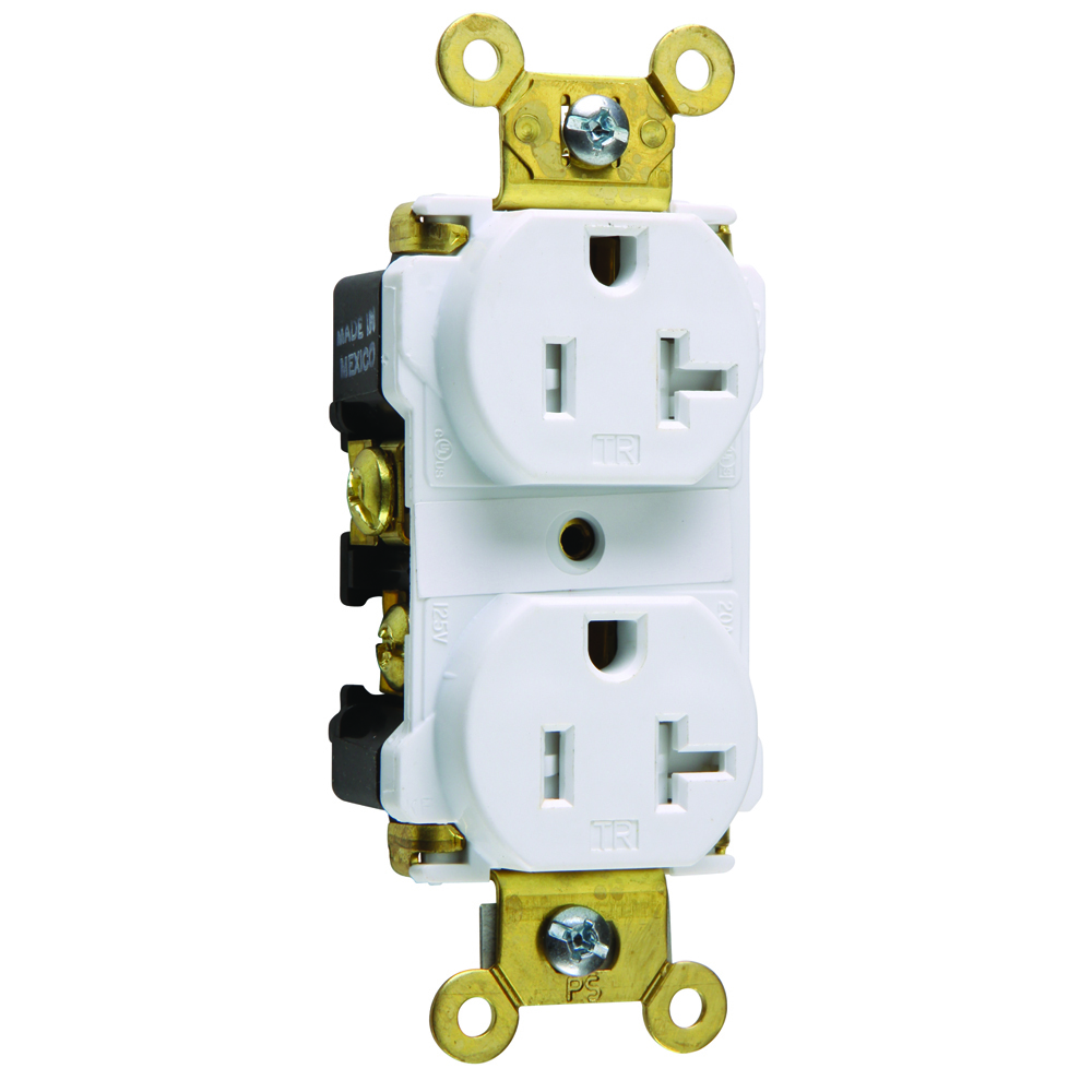 TR63W 20 Amp 125V Spec-Grade Duplex Receptacle, Back and Side Wire, White