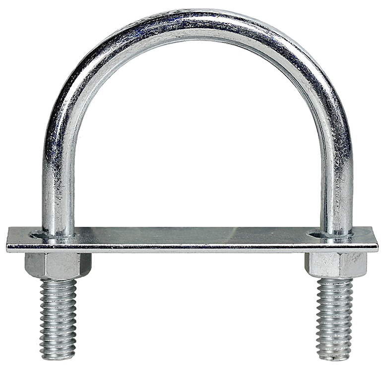 U125 U-Bolt With (2) Hex Nut and Plate, 1-1/4 in Pipe, 5/16 in, 2-11/16 in L Inside, Zinc Plated, Low Carbon Steel