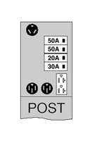 U775CP6010 Midwest GE Type RV Power Outlet Pedestal, 120/240 V AC, 125 A, 1 Phase, 1 AWG to 300 kcmil, 12 to 2 AWG Wire, NEMA 3R Enclosure