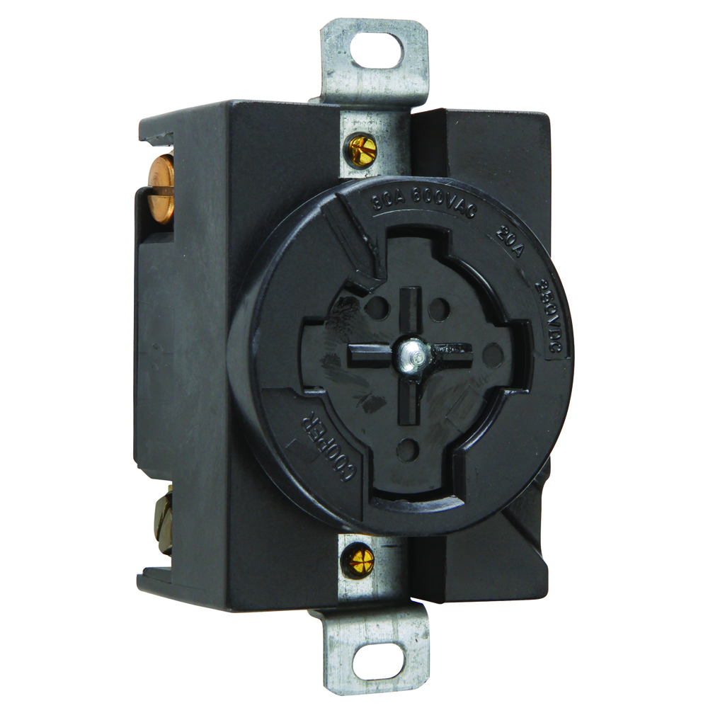 20403N Turnlok Non-Metallic Power Interrupting Receptacle, 600 VAC, 250 VDC, 20/30 A, 3 Poles, 4 Wires, Black