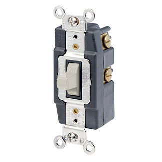 1257-T Grounding Momentary Contact AC Quiet Toggle Switch, 120/277 V AC, 20 A, 800 W, 1000 VA Power Rating, SPDT Contact
