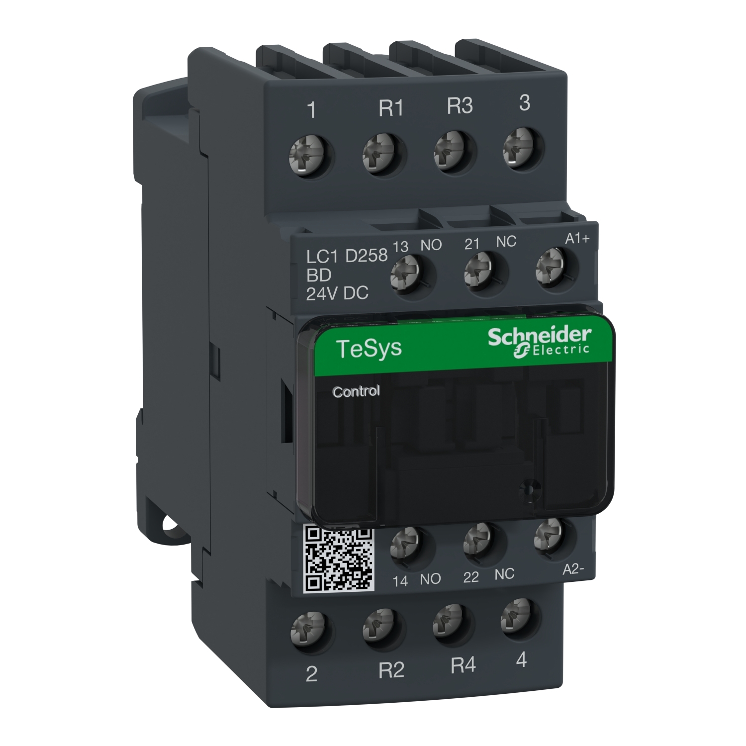 LC1D258BD TeSys D LC1D Non-Reversing IEC Contactor With Safety Cover, 24 V DC V Coil, 40 A, 2NO-2NC Contact, 4 Poles